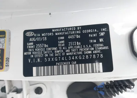 2019 Kia Optima Lx from USA, damaged, VIN 5XXGT4L34KG287878